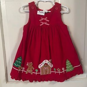 Girls Sz 3T Holiday Christmas corduroy jumper appliquéd red